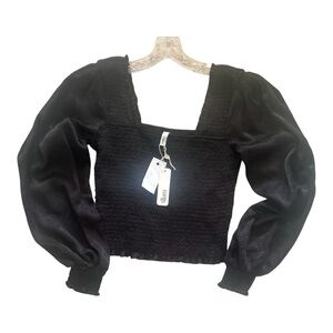 Glam NWT Black Women’s Med. Smocked Body Puffy Sleeve Square Neckline